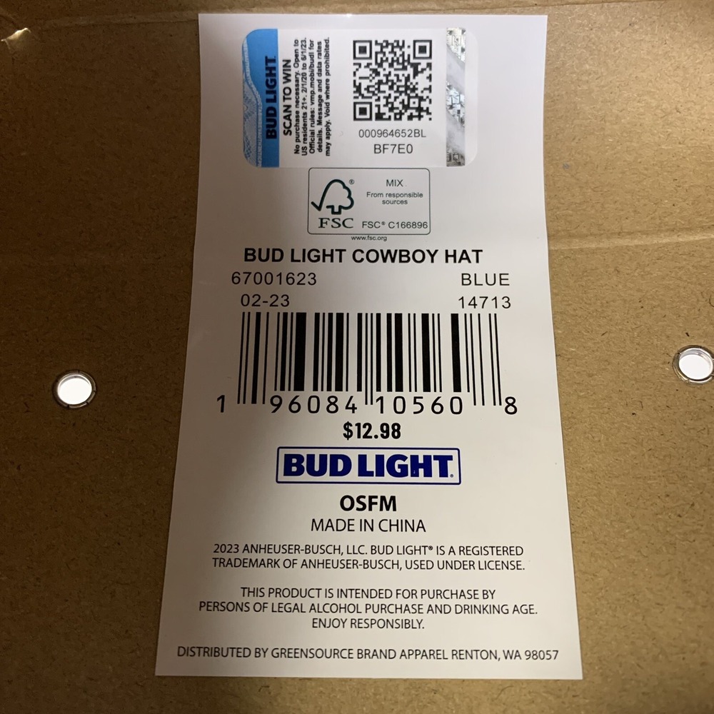 Bud Light‎ Beer Box Cowboy Hat – Adult Size Cardboard Novelty Hat NWT - Picture 6 of 7